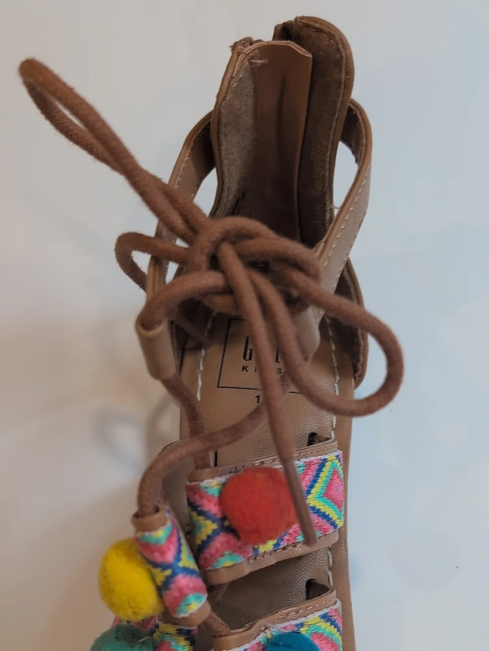 Gap Kids Pom Pom Colorful Brown Tie Sandals
